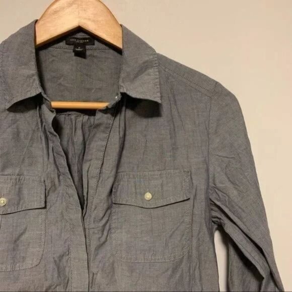 Ann Taylor grey chambray cotton blend button front casual office work top size 2 - Picture 3 of 7